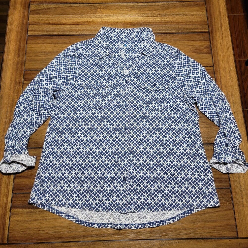 Croft & Barrow LS Full Button Blouse Blue Paisley Pattern - Size Large